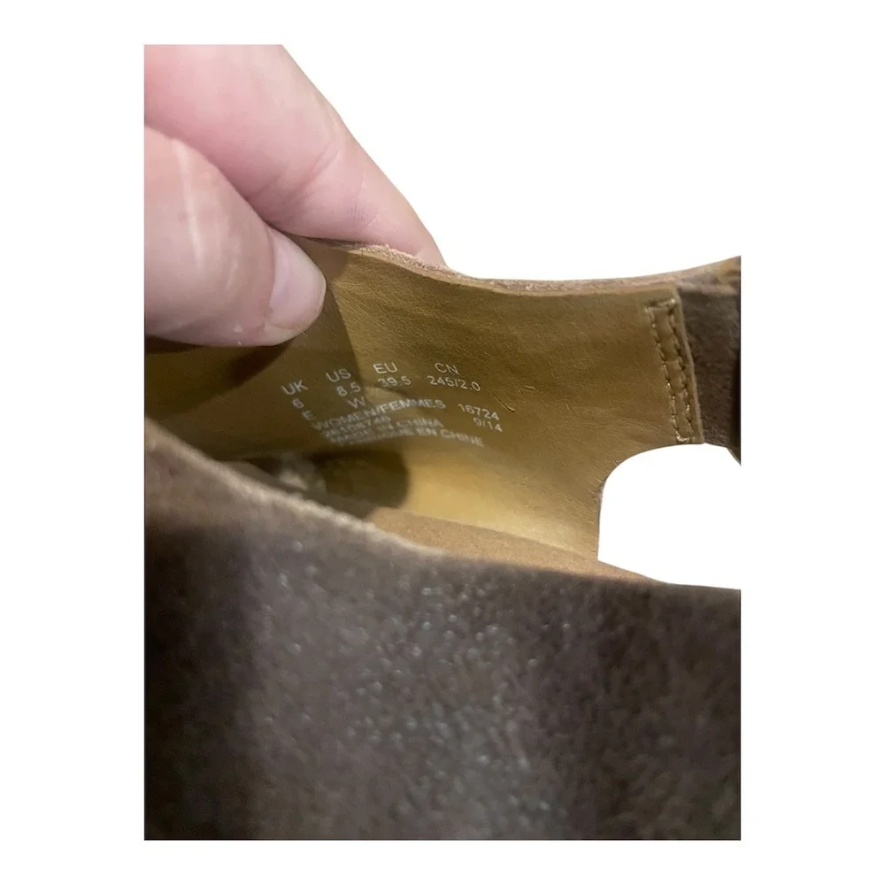 Clarks Collection Taupe Suede Cork Wedge Sandals Slingback Peep Toe Womens 8.5 W